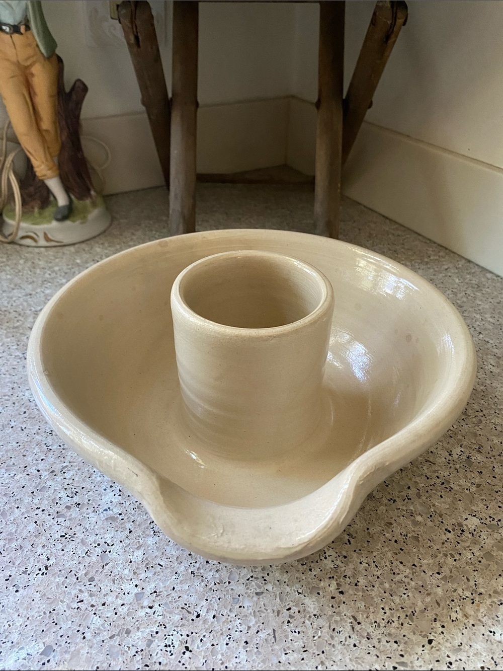 Vintage Signed Cream Colored Ceramic Pottery Chicken Roaster